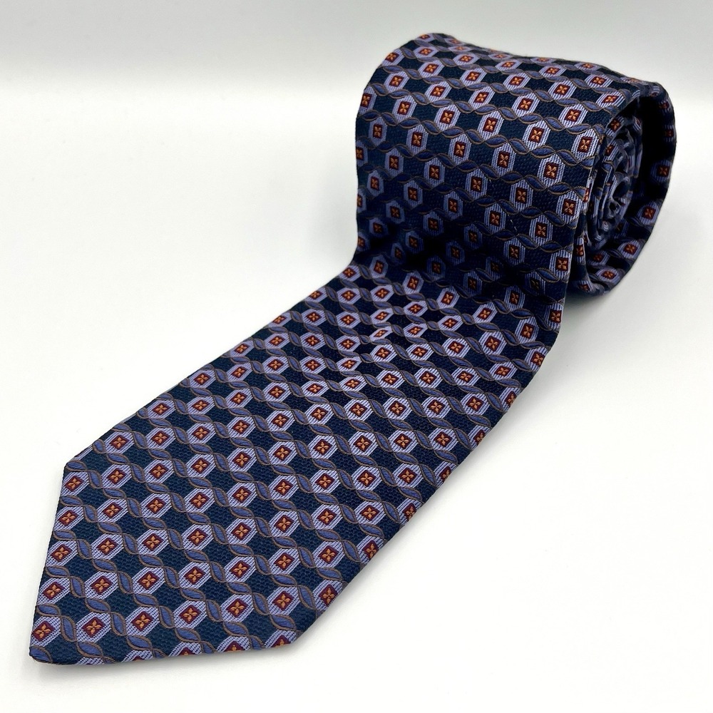 Ike Behar New York Hand-Tailored In USA Necktie‎ Tie Blue Red Geometric